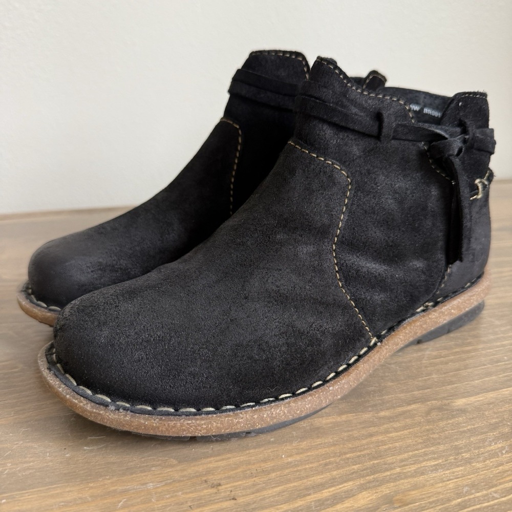 Born Womens 8/39 Black Leather Tarkiln Round Toe Ankle Booties Comfort Shoes